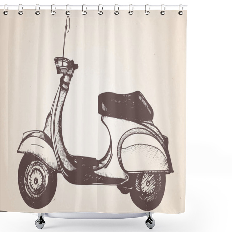 Personality  Hand Drawn Retro Scooter Shower Curtains