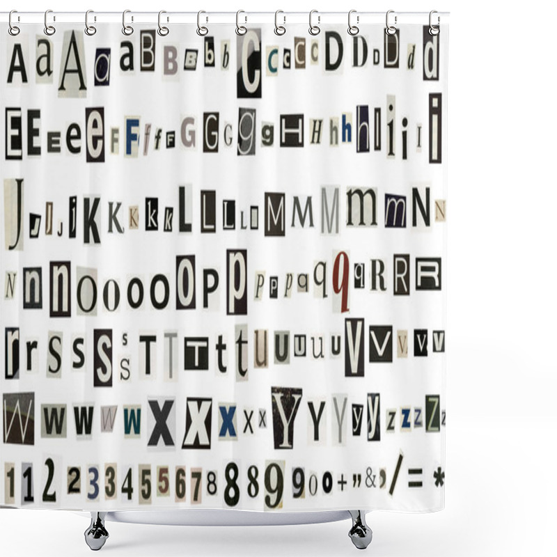 Personality  Newspaper, Magazine Alphabet With Numbers And Symbols Shower Curtains