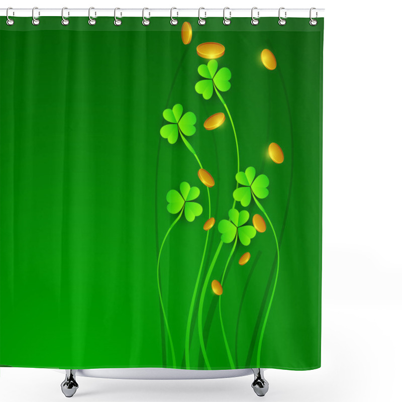 Personality  Irish Shamrock Leaves With Gold Coins Background For Happy St. P Shower Curtains