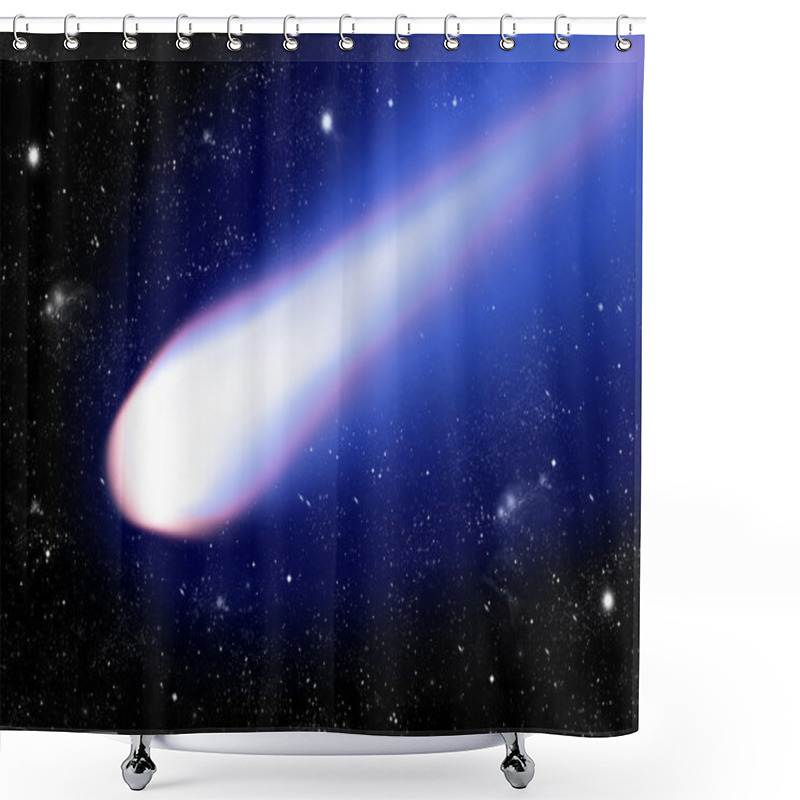 Personality  Shiny Comet With Blue Tail On Starry Background Shower Curtains