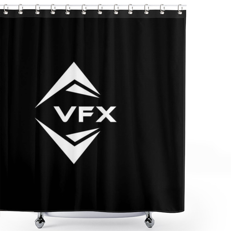 Personality  VFX Abstract Technology Logo Design On Black Background. VFX Creative Initials Letter Logo Concept. Shower Curtains