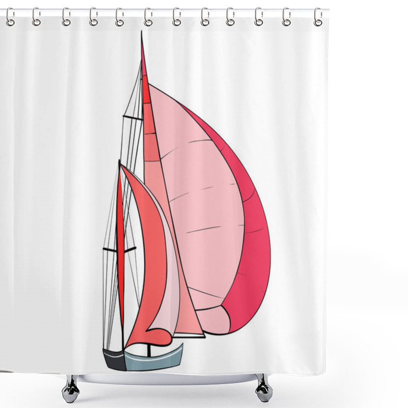 Personality  Sport Yacht With Red Sails Shower Curtains