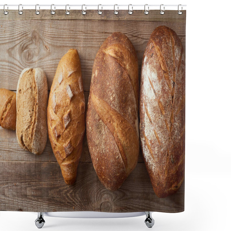 Personality  Top View Of Fresh Homemade Bread On Wooden Rustic Table Shower Curtains