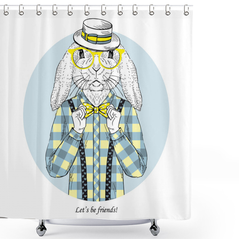 Personality  Hand Drawn Fashion Illustration Of Bunny Hipster Shower Curtains