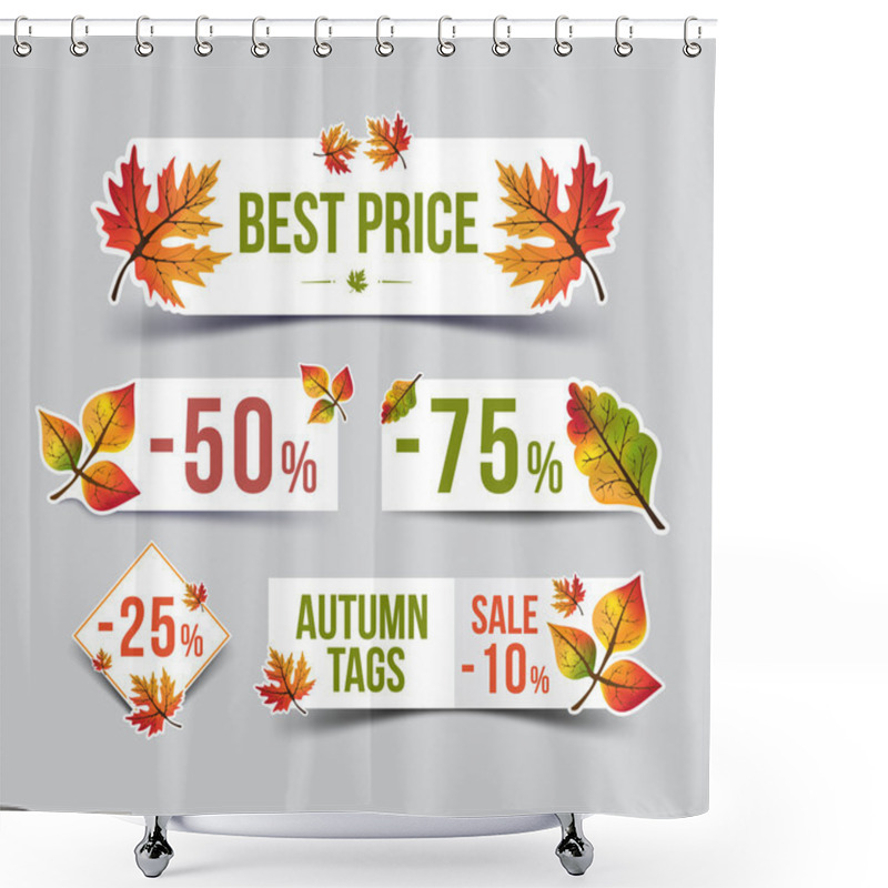 Personality  Autumn Sticker. Autumn Sale Set. Vector Illustration. Discount. Sale Stickers Shower Curtains