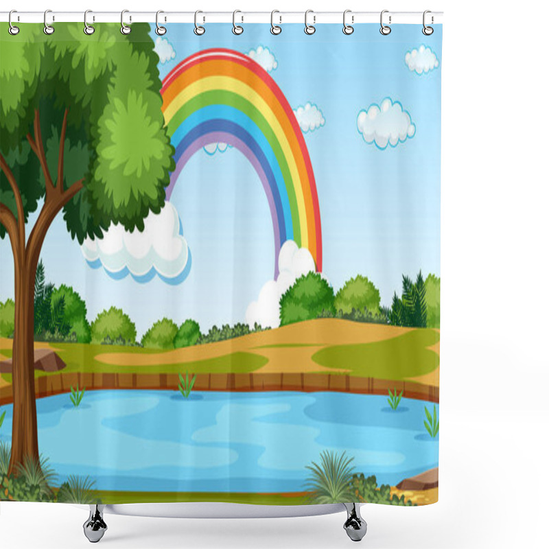 Personality  Nature Scene Background With Rainbow In The Sky Illustration Shower Curtains