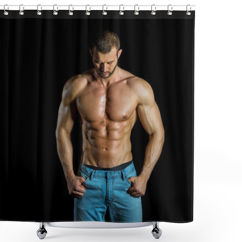 Personality  Man Posing In Jeans Shower Curtains