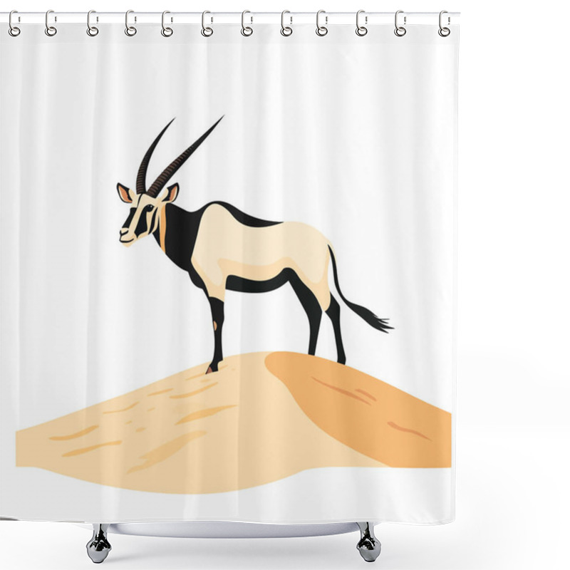 Personality   A Majestic Oryx Standing On A Sand Dune In The Desert. Flat Vector Shower Curtains