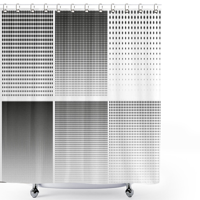 Personality  Halftone Rectangles Pictogram Set. Gradient Geometric Dots Background. Abstract Black And White Raster. Vertical Gradation Effect. Fade Half Tone. Pattern. Isolated Vector Illustration Shower Curtains