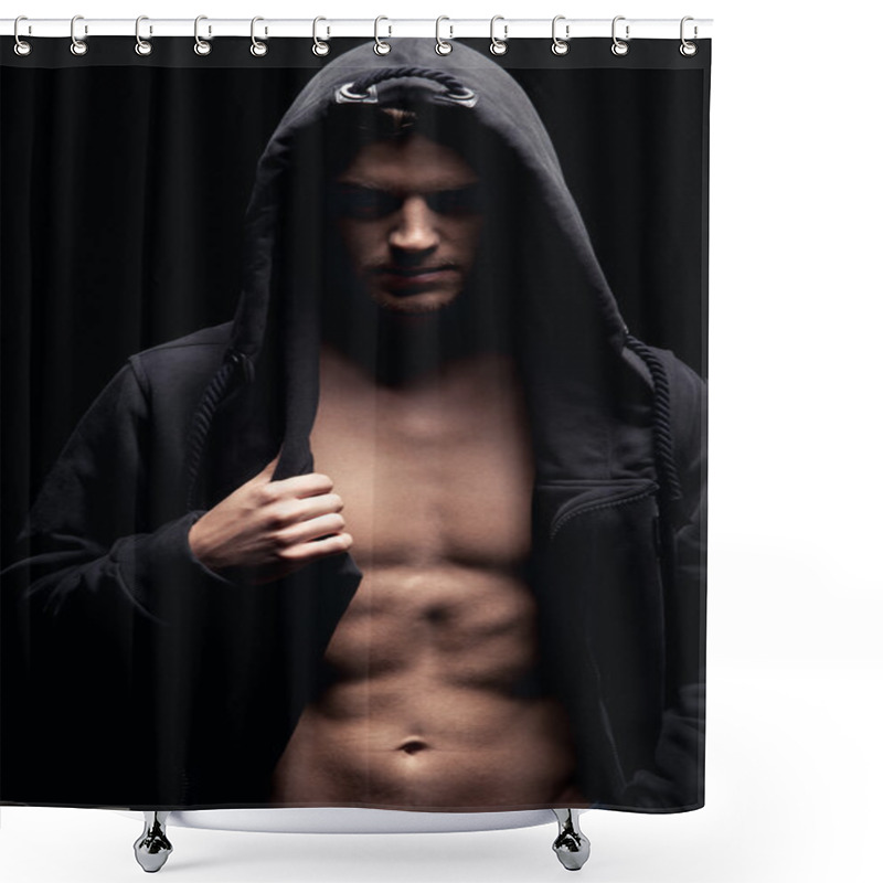 Personality  Portrait Of Muscle Man Posing In Studio Shower Curtains