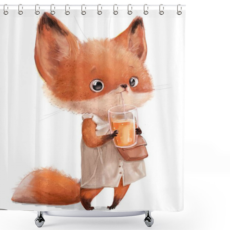 Personality  Cute Little Lovely Fox Drinking Orange Juice Shower Curtains