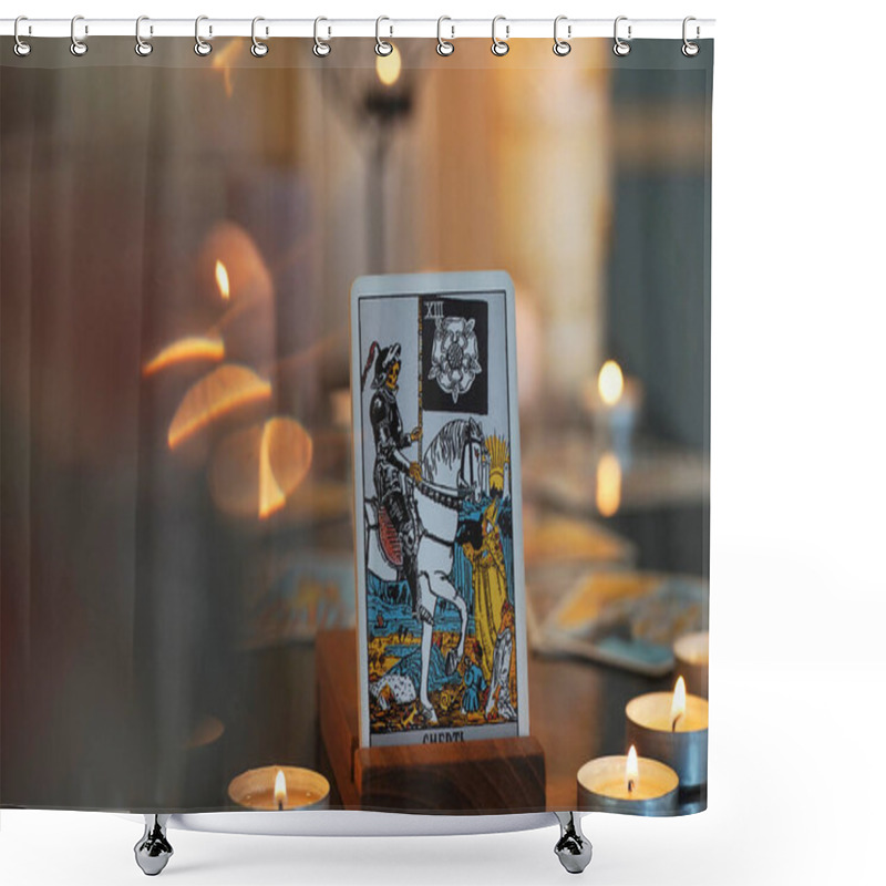 Personality  Illustrative Editorial Tarot Cards, Candles., Major Arcana, Death Shower Curtains