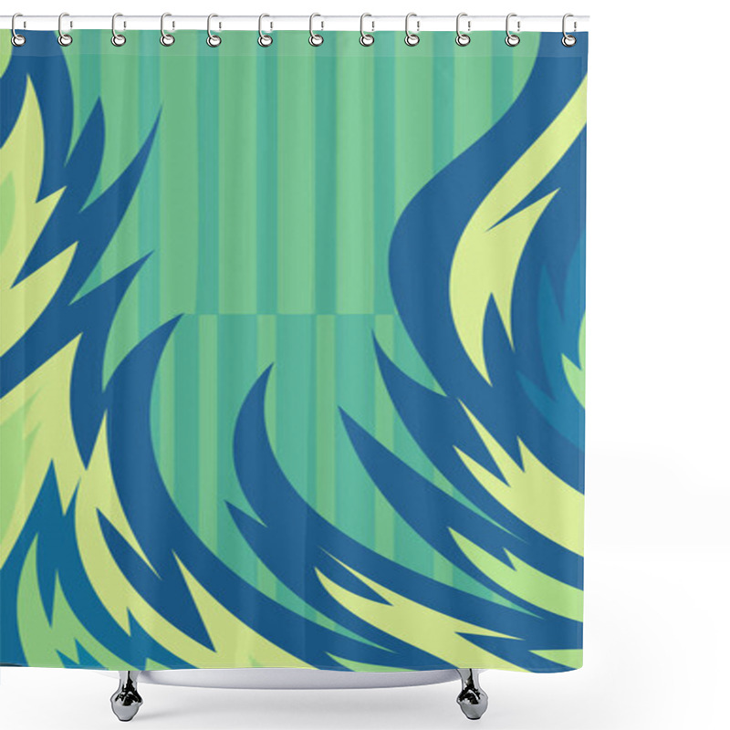 Personality  Abstract Background With Swirl Curly Ornament On Geometric Stripes Texture. Collage Of Stripes Texture With Decorative Curl Curves Shapes Ornament. Shower Curtains