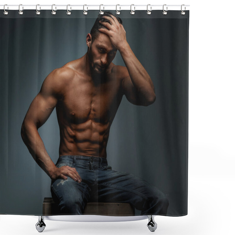 Personality  Muscular Guy In Blue Jeans Shower Curtains