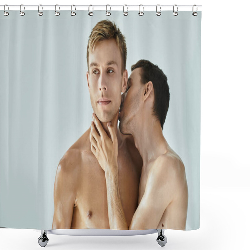 Personality  A Young Couple Enjoys A Tender Kiss While Embracing Each Other In A Warm, Intimate Moment. Shower Curtains