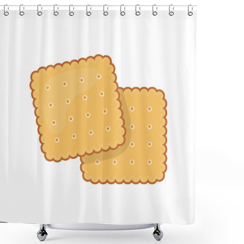 Personality  Two Delicious Biscuit. Yummy Crackers, Isolated On White Background. Top View Biscuit Cookie. Vector Illustration Shower Curtains