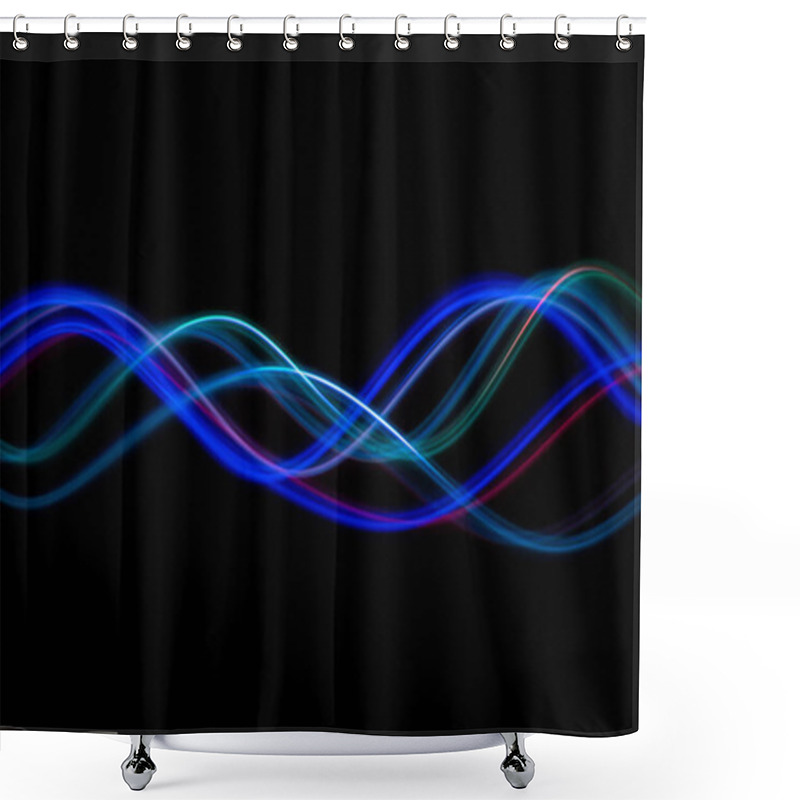 Personality  Neon Technology Wave Stripes. Digital Lines Design Elements On Black Background. High Quality Photo Shower Curtains