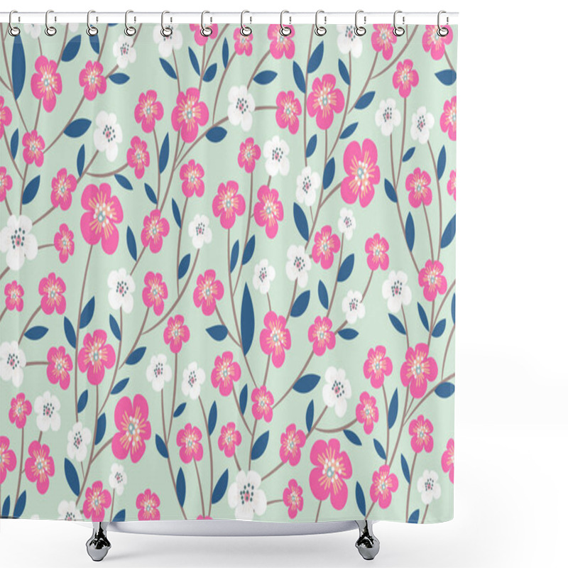 Personality  Beautiful Seamless Floral Pattern With Spring Cherry Blossoms (sakura Branches). Floral Print In A Delicate Trendy Color Palette. Oriental Botanical Design For Wallpaper, Fabrics, Tiles... Vector Shower Curtains