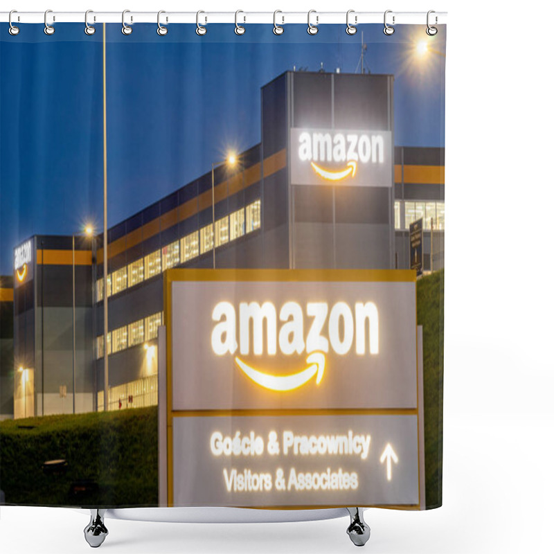 Personality  Szczecin, Poland - January: Amazon Logistics Center At Night Shower Curtains