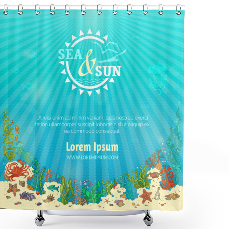 Personality  Vector Background Of Marine Life.  Shower Curtains