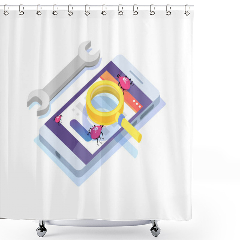 Personality  Software Or Application Testing  Isometric Vector Concept.  Debu Shower Curtains