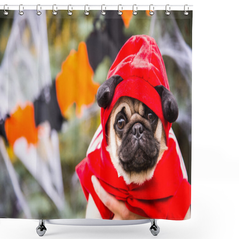 Personality  Dog Mops. A Dog Wearing A Devil Costume With Horns Shower Curtains