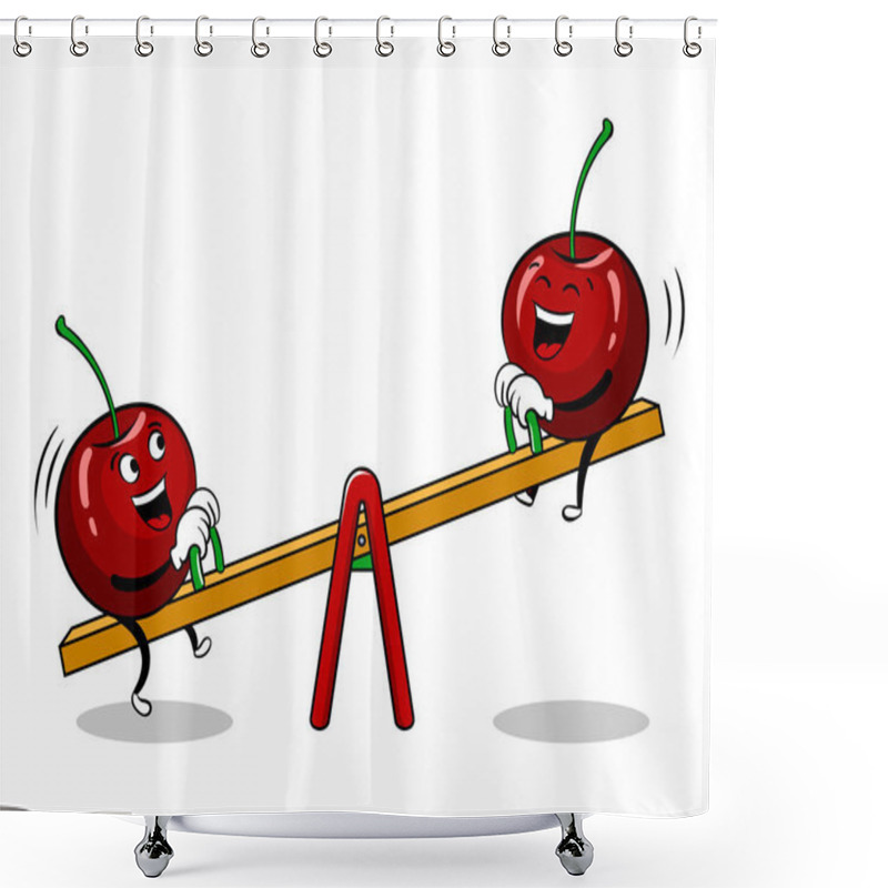 Personality  Cherry On Seesaw Pop Art Vector Illustration Shower Curtains