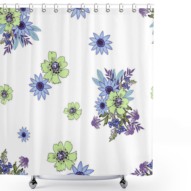 Personality  Ditsy Flowers Seamless Pattern. Fashionable Print For Textiles, Wallpaper And Packaging On White Background Shower Curtains