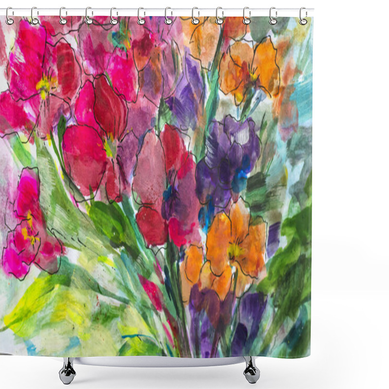 Personality  Texture Oil Painting Flowers, Painting Vivid Flowers, Flora Shower Curtains