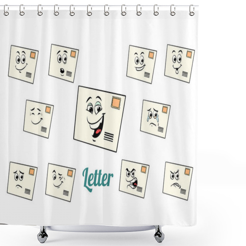 Personality  Postal Envelope Letter Emotions Emoticons Set Isolated On White Shower Curtains