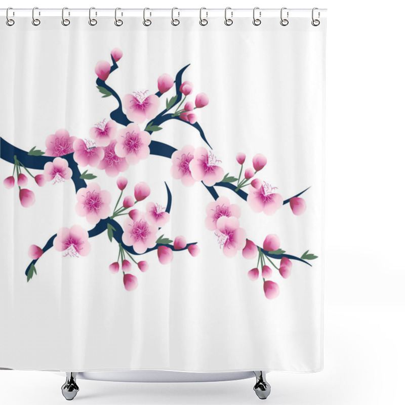 Personality  Vector Illustration Of A Cherry Branch With Pink Flowers Isolated On A White Background. Spring Flower Mood. Shower Curtains