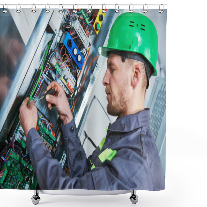 Personality  Electrician Make Maintenance In Engine Room Of Elevator Shower Curtains