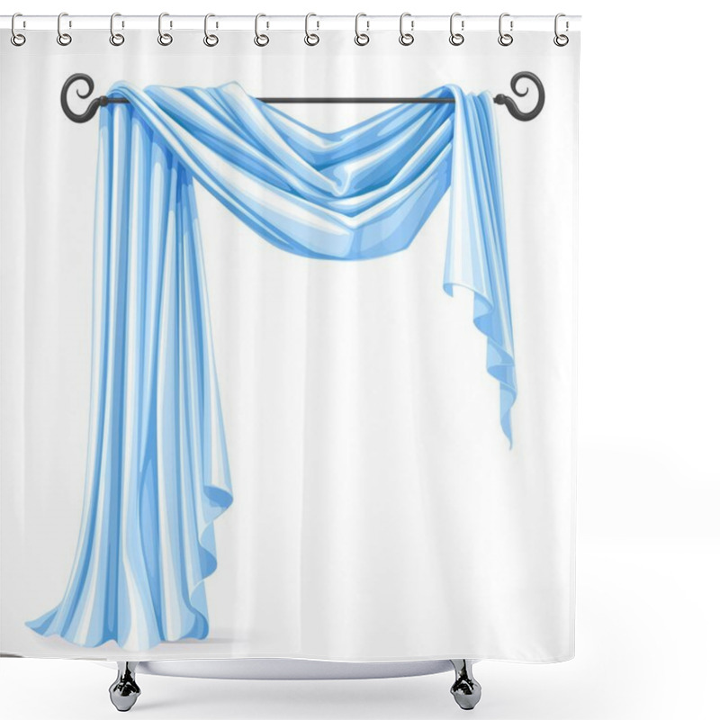 Personality  Blue Asymmetric Curtains On The Ledge Forged Isolated On A White Shower Curtains