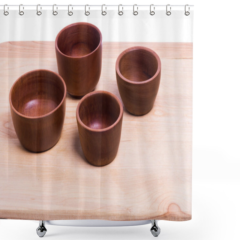 Personality  Four Wooden Bowls On Cutting Board Shower Curtains