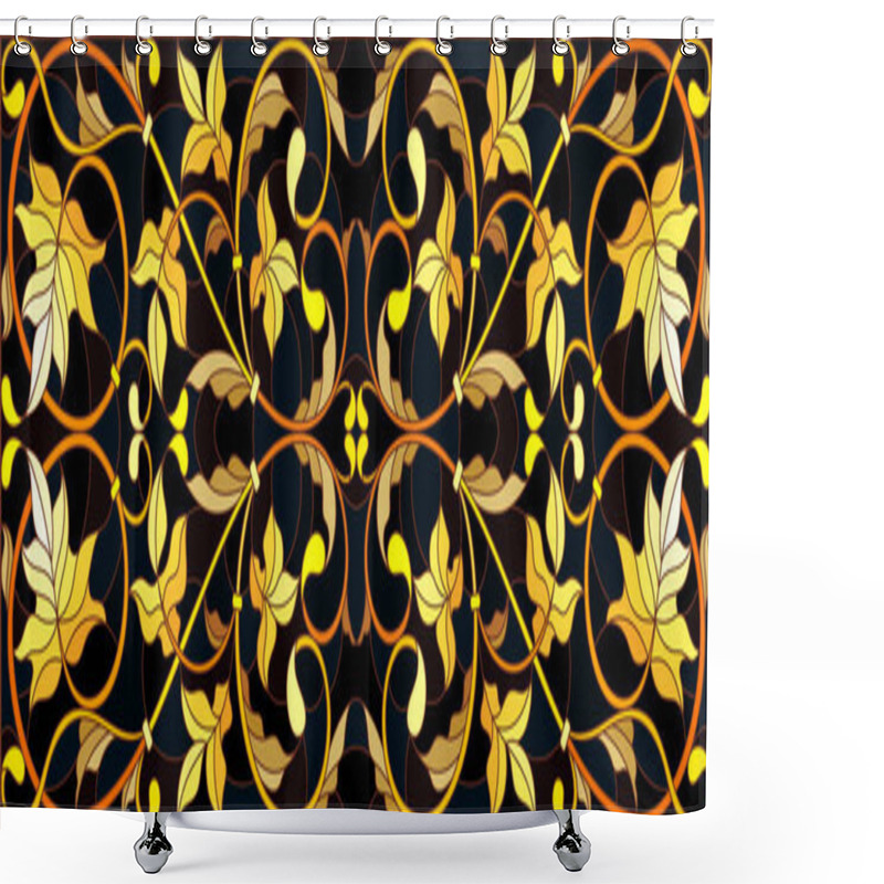 Personality  Illustration In Stained Glass Style With Floral Ornament ,imitation Gold On Dark Background With Swirls And Floral Motifs Shower Curtains