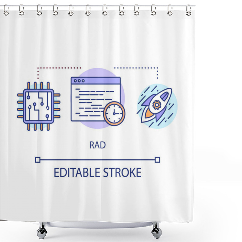 Personality  RAD Concept Icon. Rapid Application Development. Short Term Project. Deadline IT Product Launch Idea Thin Line Illustration. Website Speed Optimization Vector Isolated Outline Drawing. Editable Stroke Shower Curtains