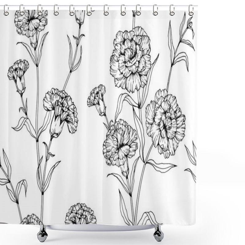 Personality  Seamless Carnation Flower Pattern Background. Black And White With Drawing Line Art Illustration. Shower Curtains