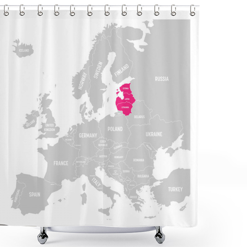 Personality  Baltic States Estonia, Latvia And Lithuania Pink Highlighted In The Political Map Of Europe. Vector Illustration Shower Curtains