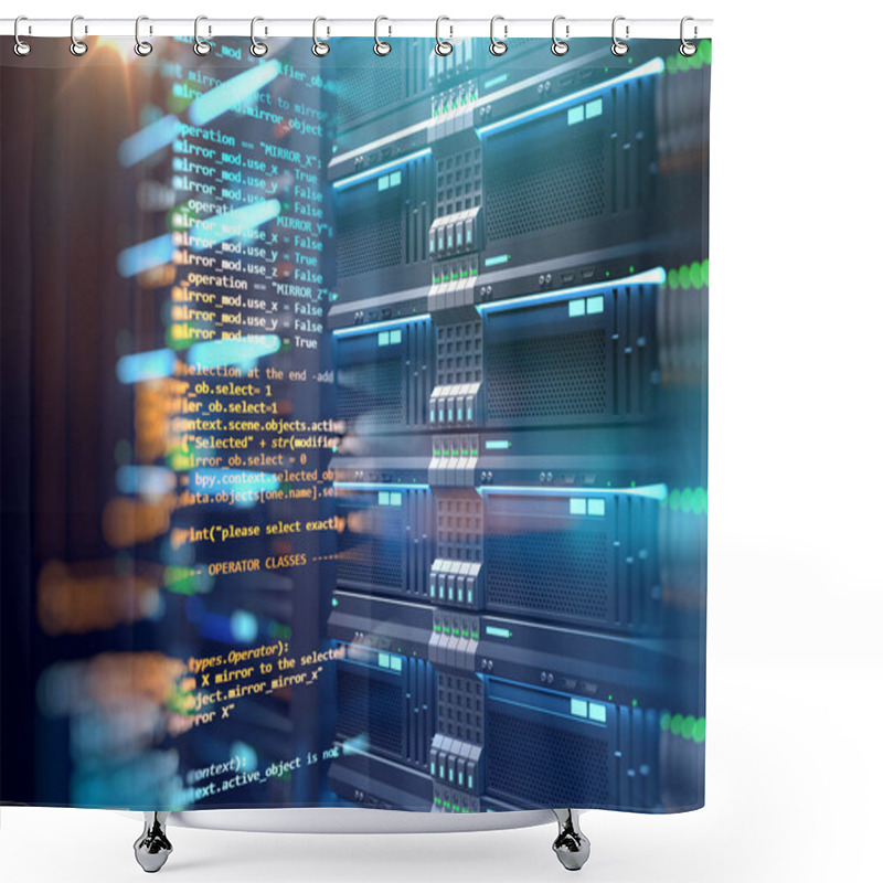 Personality  Server Room 3d Illustration With Node Base Programming Data  Des Shower Curtains