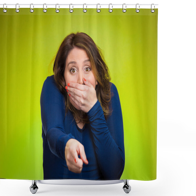 Personality  Woman Pointing With Index Finger, Laughting Shower Curtains