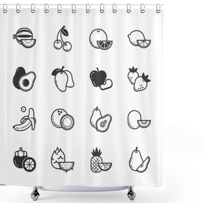 Personality  Set Of Fruits And Vegetables Icons Shower Curtains