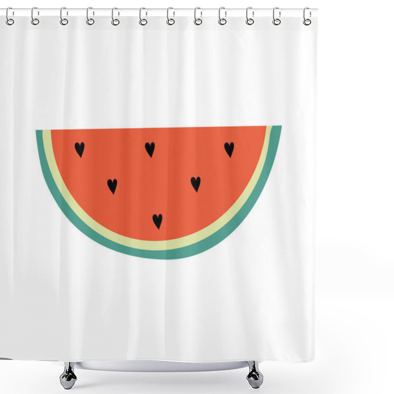 Personality   Cute Slice Of Watermelon With Seeds In The Shape Of Hearts. Summer Vector Illustration. Flat Vector Illustration Isolated On A White Background. Great Design Element For Sticker, Patch Or Poster.  Shower Curtains