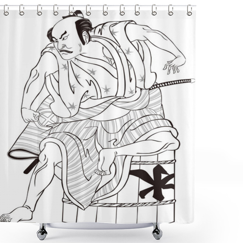 Personality  Ukiyo-e Kabuki Actor 18 Black And White Shower Curtains