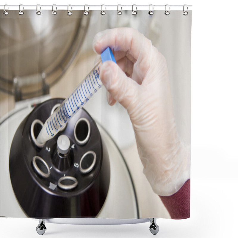 Personality  Embryologist Putting Sample Into Centrifuge Shower Curtains