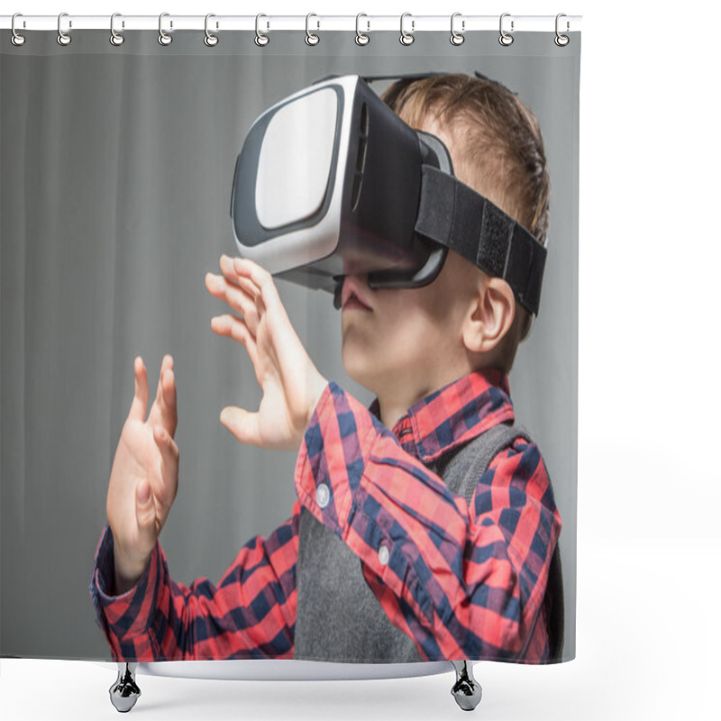 Personality  Boy In Virtual Reality Glasses Playing The Game Shower Curtains