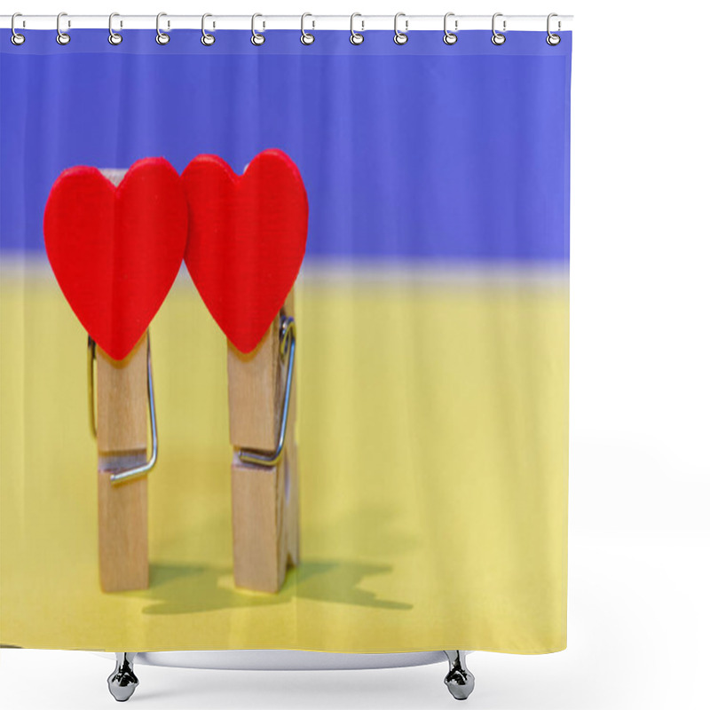 Personality  Valentine`s Day Banner Background With Heart Shapes. Top View With Copy Space On Isolated Colorful Background. Shower Curtains