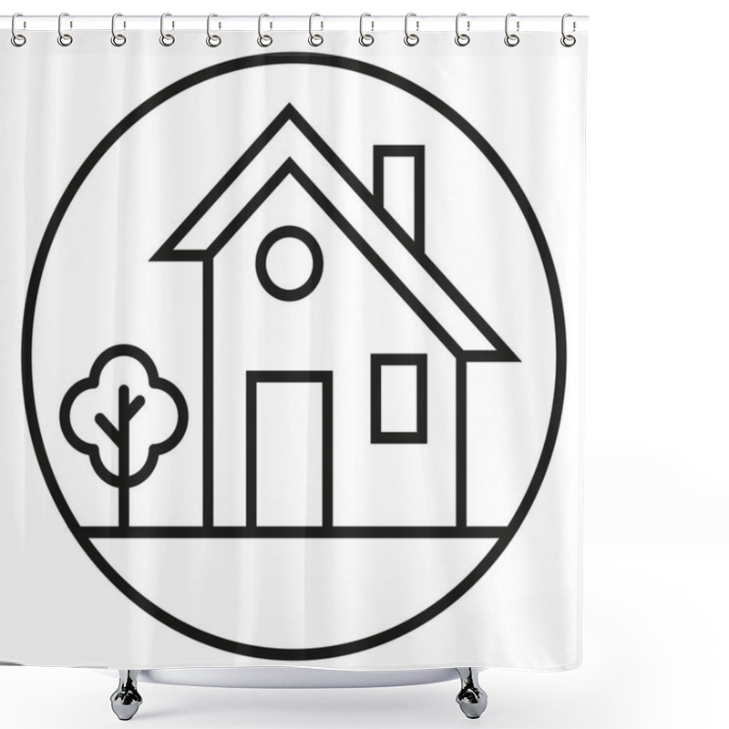 Personality  Village Hut. Houses And Huts Line Icons. Houses Icon. EPS 10. Shower Curtains