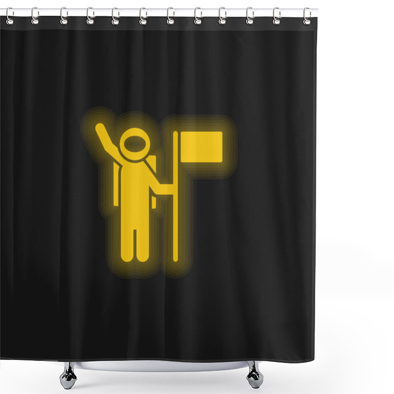 Personality  Astronaut With A Flag Yellow Glowing Neon Icon Shower Curtains