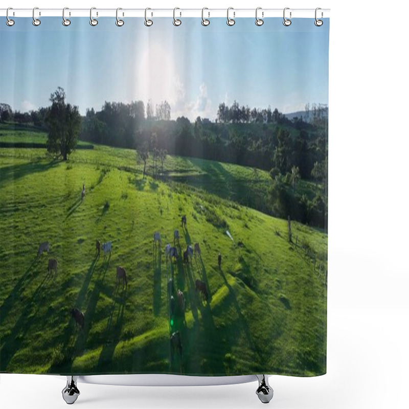 Personality  Sunset Skyline At Scenic Green Valley Mountains. Rural Life Scene. Sunset Countryside Scenery. Golden Hour Sunset Landscape. Colorful Sunset Sky Clouds. Shower Curtains