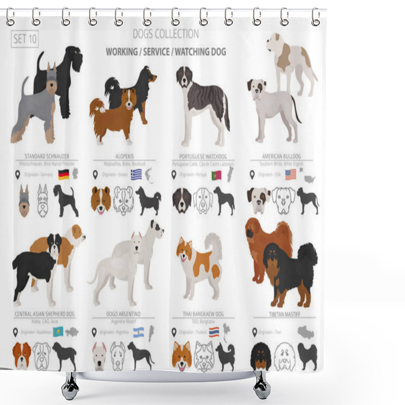 Personality  Working, Service And Watching Dogs Collection Isolated On White. Shower Curtains